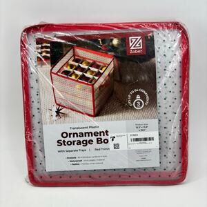 Zober Ornament Storage Box Trays Translucent Red Trim Holiday Christmas